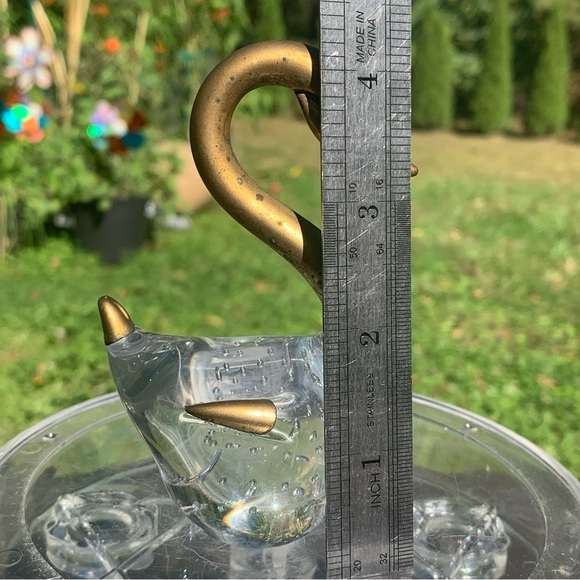 VTG Clear Glass Swan Figurine Paperweight Controlled Bubbles Brass Head Neck 4" - Picture 12 of 13